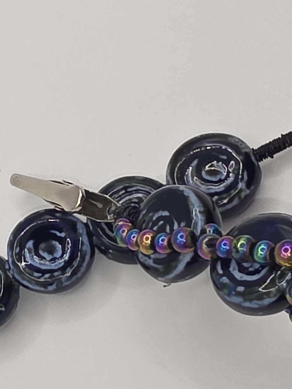 Artisan Navy Blue Beaded Clips - Picture 3 of 4